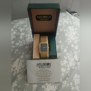 Helbros Men’s Gold Mesh Bracelet Watch with Black Dial